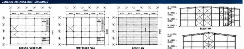 Floor plans, elevation & section