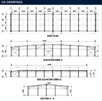 Roof plan, elevations & section